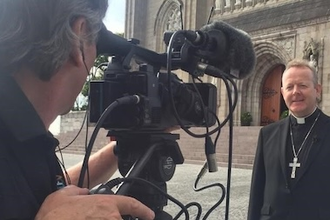 Archbishop Martin, addressing media in front of St Patrick's Cathedral, Armagh Image CCO