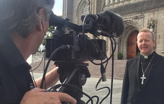 Archbishop Martin, addressing media in front of St Patrick's Cathedral, Armagh Image CCO