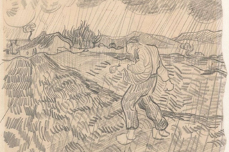 The Sower in the Rain by Vincent van Gogh, Drawn in Saint-Rémy-de-Provence,  1890. Pencil, pen and reed pen and ink, on paper © Van Gogh Museum, Amsterdam (Vincent van Gogh Foundation)