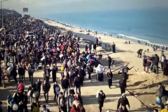 Thousands making the long walk to an uncertain future in north Gaza where most of their homes have been destroyed - Screenshot