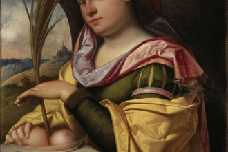 Portrait of Saint Agatha,  by Cariani, 1517, Oil on canvas  © National Galleries, Scotland