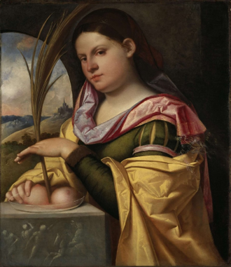 Portrait of Saint Agatha,  by Cariani, 1517, Oil on canvas  © National Galleries, Scotland