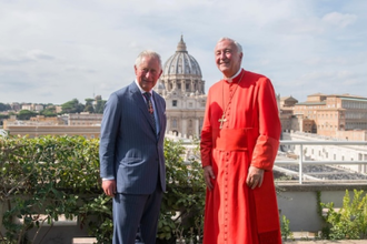 King Charles and Cardinal Vincent in front of St Peter's Basilica, Rome. Image: Mazur/CBCEW