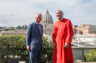 King Charles and Cardinal Vincent in front of St Peter's Basilica, Rome. Image: Mazur/CBCEW