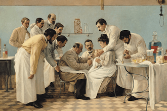 The Insertion of a Tube, painting by Georges Chicotot, 1899 © Musee de l'Assistance Publique, Hôpitaux de Paris, France