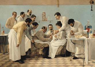 The Insertion of a Tube, painting by Georges Chicotot, 1899 © Musee de l'Assistance Publique, Hôpitaux de Paris, France