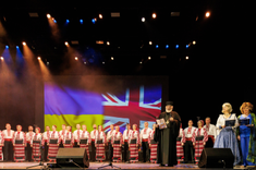 Bishop Nowakowski with the Veryovka National Folklore Ensemble.  Photo by Anna Nekrasova @nekrasova.photos