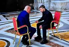 President Trump and President Zelensky speaking together in St Peter's Basilica -  ICN Screenshot