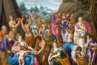 Israelites gathering the Manna from Heaven,  by Hendrick de Clerck,   oil on panel, painted circa 1620's  © National Museum of Warsaw, Poland