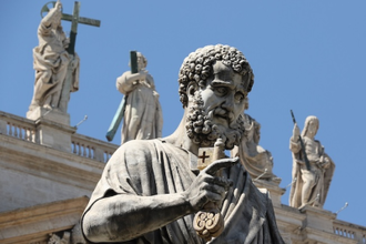 Saint Peter's statue by Giuseppe De Fabris,  in St Peter's Square.  Wiki Image by Raffaele Pagani