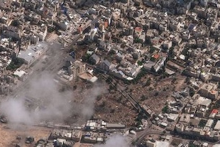 Screenshot - aerial view aftermath of Palm Sunday attack on Al Ahli Anglican Hospital
