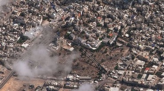 Screenshot - aerial view aftermath of Palm Sunday attack on Al Ahli Anglican Hospital