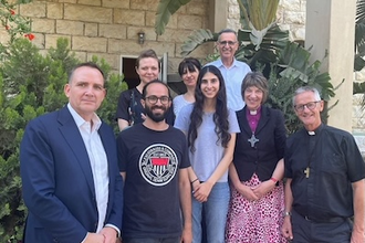 Layan with Rev Sewell and supporters at St George's College, Jerusalem