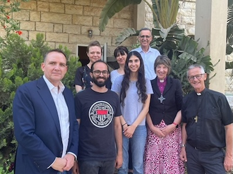 Layan with Rev Sewell and supporters at St George's College, Jerusalem