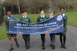 St Francis Xavier's RC Primary School, Herefordshire with Jubilee banner