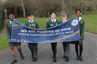 St Francis Xavier's RC Primary School, Herefordshire with Jubilee banner