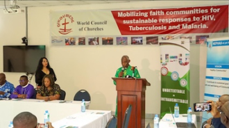 Canon Gideon Byamugisha speaking during the conference. Photo: AHF Kenya