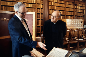 Fr Patrick van der Vorst and Simon Johnson in Christ Church College Library, Oxford