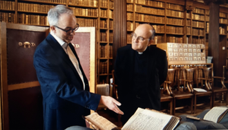 Fr Patrick van der Vorst and Simon Johnson in Christ Church College Library, Oxford