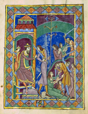 Massacre of the Innocents. Leaf from the Saint Albans Psalter, one of several psalters known to have been created at or for St Albans Abbey in the 12th century © Dombibliot