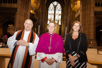 L-R Canon Rev Stuart Haynes, Archbishop John Sherrington, CEO of All Saints Multi Academy Trust, Heather Duggan at the service