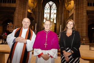 L-R Canon Rev Stuart Haynes, Archbishop John Sherrington, CEO of All Saints Multi Academy Trust, Heather Duggan at the service