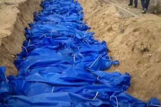 One of the hundreds of mass graves in Gaza. Image: ICN screenshot