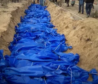 One of the hundreds of mass graves in Gaza. Image: ICN screenshot