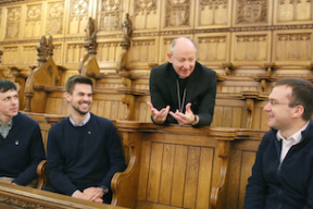 Bishop Cullinan speaks with seminarians at St Patrick's College, Maynooth. Image: CCO