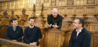 Bishop Cullinan speaks with seminarians at St Patrick's College, Maynooth. Image: CCO
