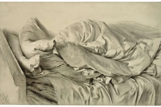 Unmade Bed,  Drawing by Adolf Menzel, 1846,  black and white chalk on paper © Kupferstichkabinett, Staatliche Museen zu Berlin