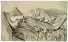 Unmade Bed,  Drawing by Adolf Menzel, 1846,  black and white chalk on paper © Kupferstichkabinett, Staatliche Museen zu Berlin