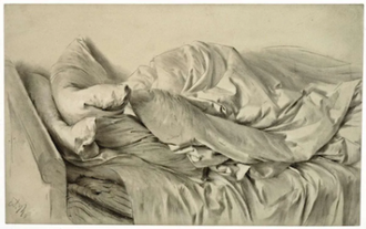 Unmade Bed, Drawing by Adolf Menzel, 1846, black and white chalk on paper © Kupferstichkabinett, Staatliche Museen zu Berlin