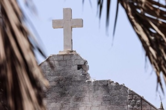 Damaged roof of Holy Family Church