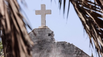 Damaged roof of Holy Family Church