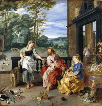 Christ in the House of Martha and Mary,   by Jan Brueghel the Younger, and Peter Paul Rubens, 1628, © National Gallery Dublin, Ireland