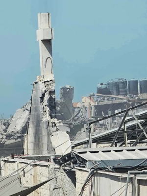 Shattered roof of Holy Family church