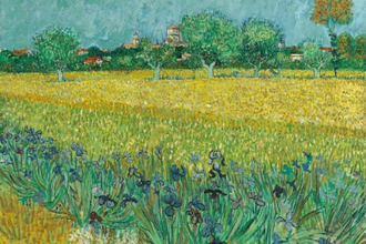 Vincent Van Gogh Field with Irises Near Arles 1888.  Oil on canvas.  Van Gogh Museum, Amsterdam  (Vincent Van Gogh Foundation)