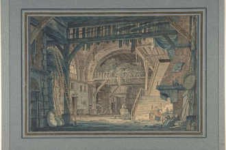 Stage Set design of ancient Roman ruin being converted into a barn, by Johann Heinrich Ramberg, 1800 © Metropolitan Museum, New York