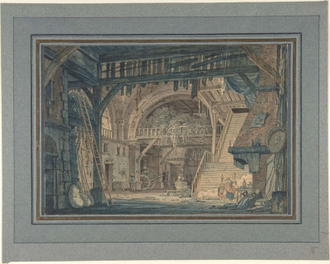 Stage Set design of ancient Roman ruin being converted into a barn, by Johann Heinrich Ramberg, 1800 © Metropolitan Museum, New York