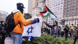 Pro-Palestine vs pro-Israel demonstrators, New York 23.12.23 (Shutterstock Image by Syndi Pilar)
