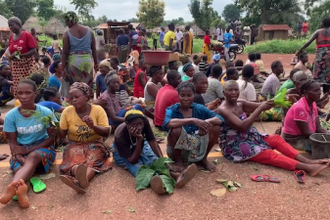 Women and children in sit-down protest