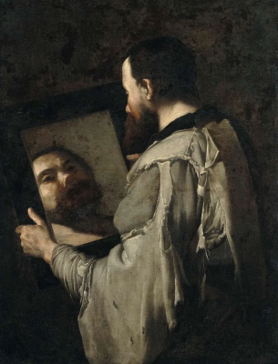 Philosopher with a Mirror (possibly Socrates) Jusepe de Ribera workshop © Meadows Museum, SMU, Dallas. AlgurHMeadows Collection MM.65.35