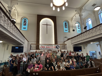 Congregation pictured before joining the march