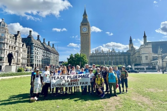 Campaigners outside Parliament today