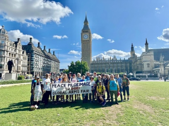 Campaigners outside Parliament today