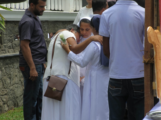 Outside Mass at St Sebastian's Church, Negombo, Sri Lanka three months after 2019 bombing ©ACN