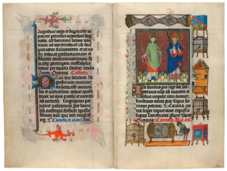 Saints Cornelius and Cyprian,  from the Book of Hours of Catherine of Cleves, 1440. MS M.917/945, pp 246-247.  The Netherlands, Utrecht  © The Morgan Library & Museum, New York