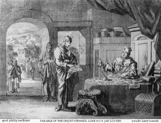 Parable of the Unjust Steward by Jan luyken (17th century etching)