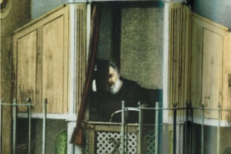 St. Padre Pio says: "Confession is the soul's bath. Even a clean and unoccupied room gathers dust, return after a week and you will see that it needs dusting again."  Photo of Padre Pio in the confessional, 1963  © Alamy